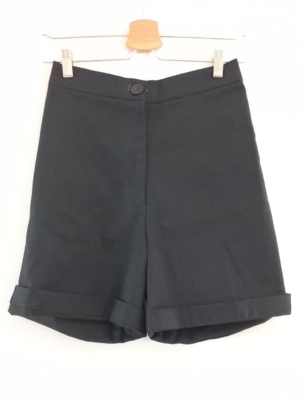 DEVON'S DRAWER Organic cotton twill black high waist shorts